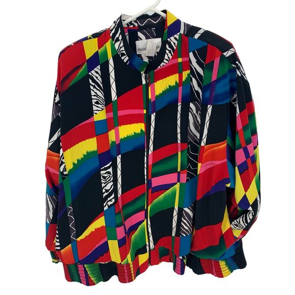 Brenda Goode Women's Colorful Shoulder Pads Bomber Full Zip Jacket Size XL - Picture 1 of 5